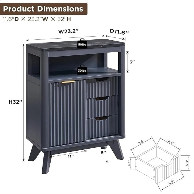 Modern Bathroom Floor Cabinet, Storage Organizer w/Faux Marble Top