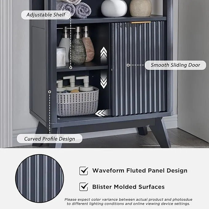 Modern Bathroom Floor Cabinet, Storage Organizer w/Faux Marble Top