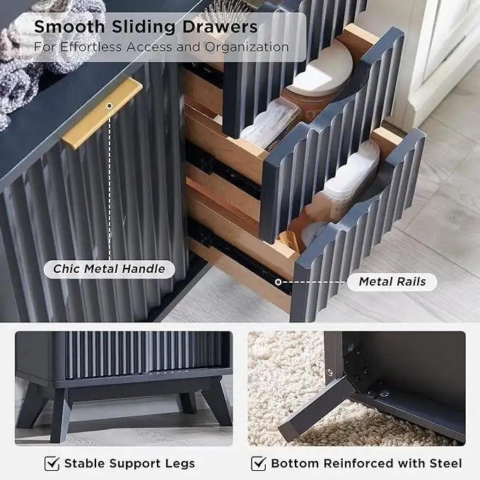 Modern Bathroom Floor Cabinet, Storage Organizer w/Faux Marble Top