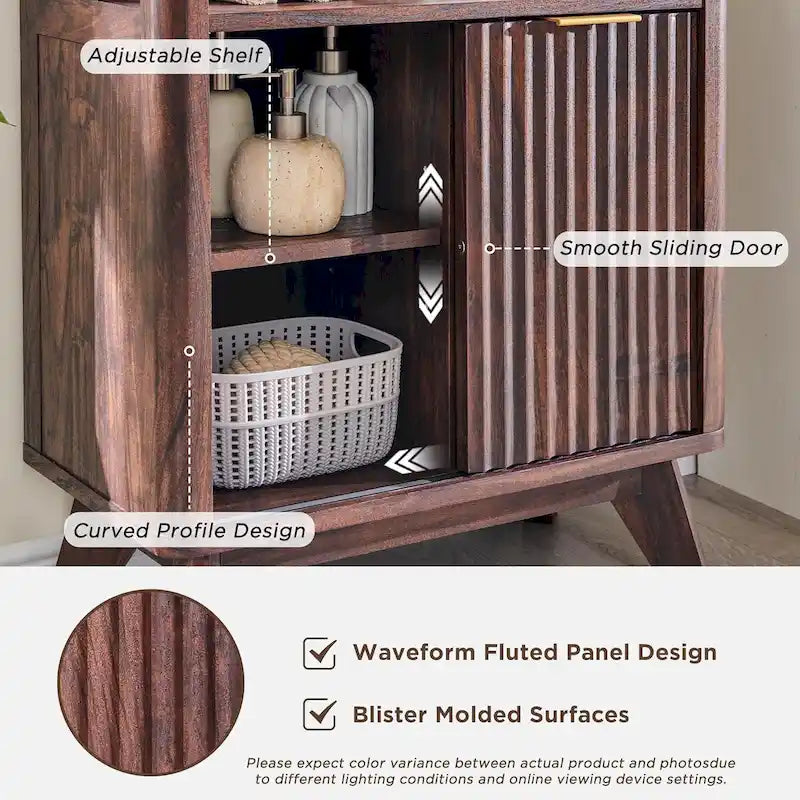 Modern Bathroom Floor Cabinet, Storage Organizer w/Faux Marble Top