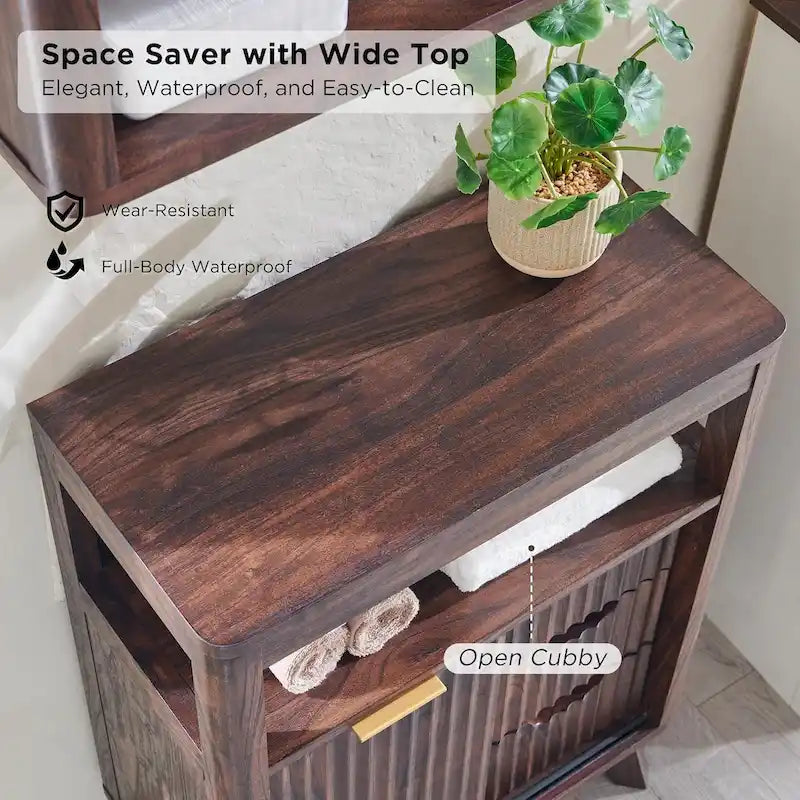 Modern Bathroom Floor Cabinet, Storage Organizer w/Faux Marble Top
