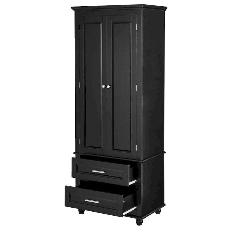 Tall Storage Cabinet with Two Drawers for Bathroom/Office, Black