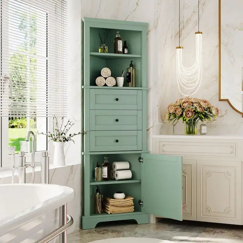 Triangle Tall Bathroom Cabinet with 3 Drawers and Adjustable Shelves