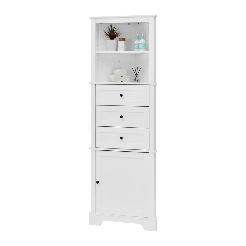 Triangle Tall Bathroom Cabinet with 3 Drawers and Adjustable Shelves