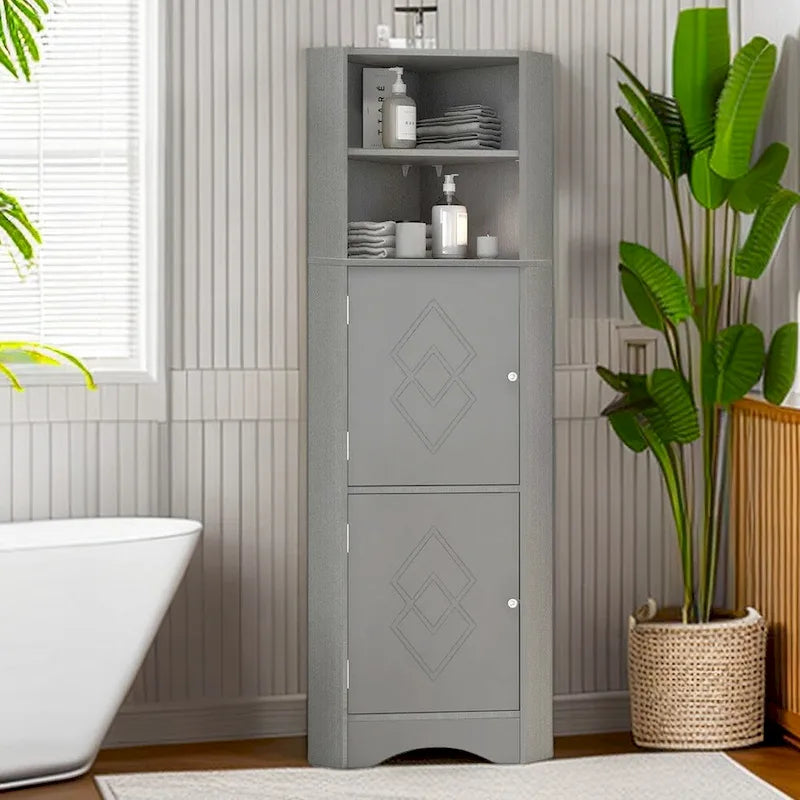 61  H Bathroom Cabinet,Narrow Toilet Organizer Side Corner Storage Tall Corner Cabinet