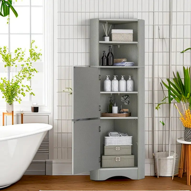 61  H Bathroom Cabinet,Narrow Toilet Organizer Side Corner Storage Tall Corner Cabinet
