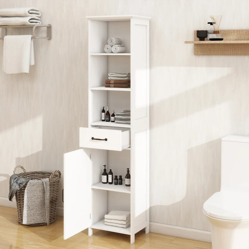 Floor Standing Cabinet with 1 Door and 1 Drawer, Tall Bathroom Storage Cabinet