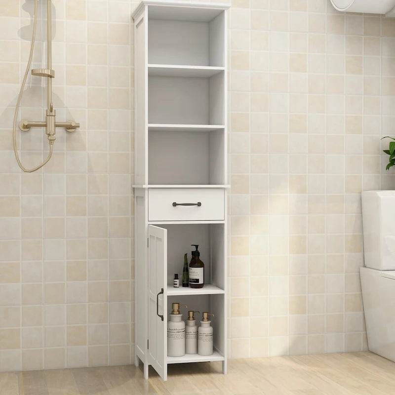 Floor Standing Cabinet with 1 Door and 1 Drawer, Tall Bathroom Storage Cabinet