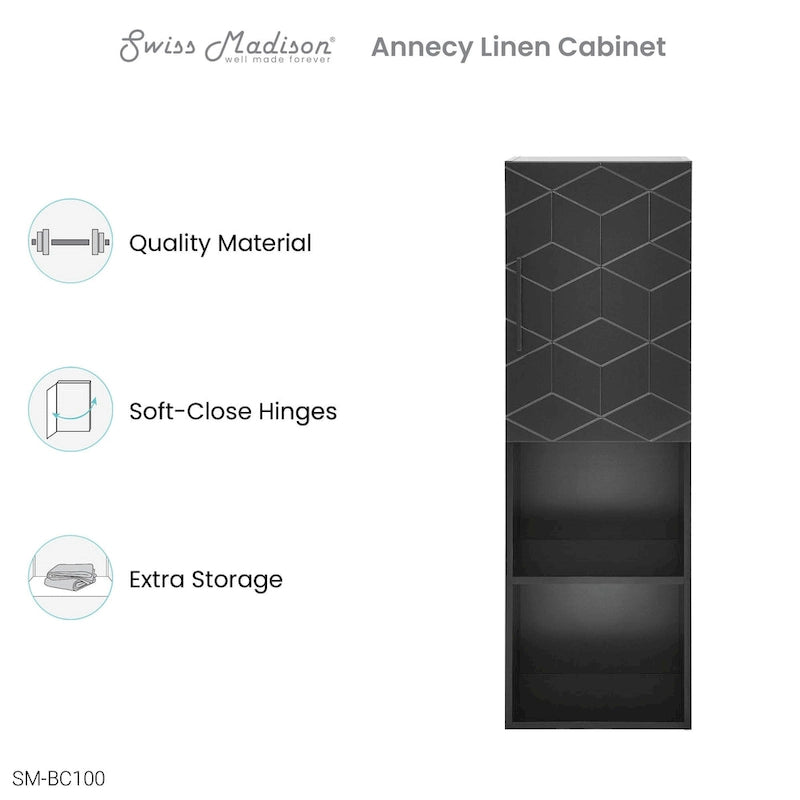 Annecy 15  W x 46  H x 12  D Linen Cabinet in Phantom Black