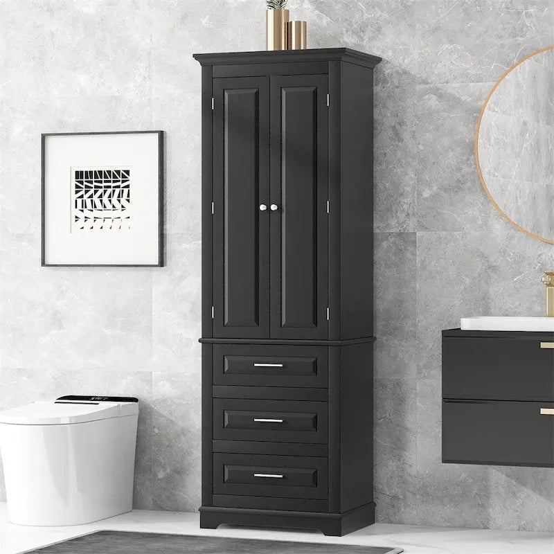 Tall Storage Cabinet with Three Drawers for Bathroom
