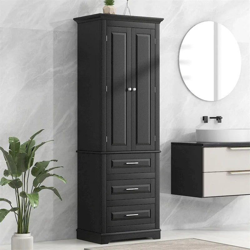 Tall Storage Cabinet with Three Drawers for Bathroom