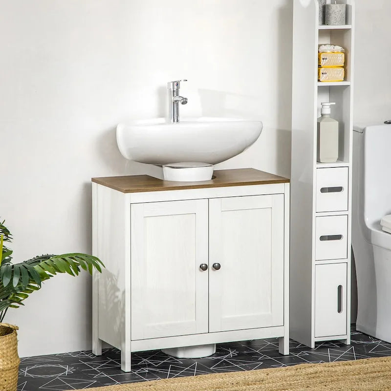 Bathroom Sink Cabinet, Floor Standing Under Sink Cabinet, Freestanding Storage Cupboard with Adjustable Shelf, Double Doors