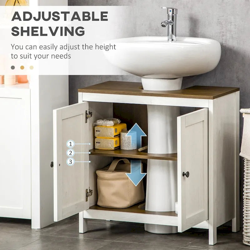 Bathroom Sink Cabinet, Floor Standing Under Sink Cabinet, Freestanding Storage Cupboard with Adjustable Shelf, Double Doors