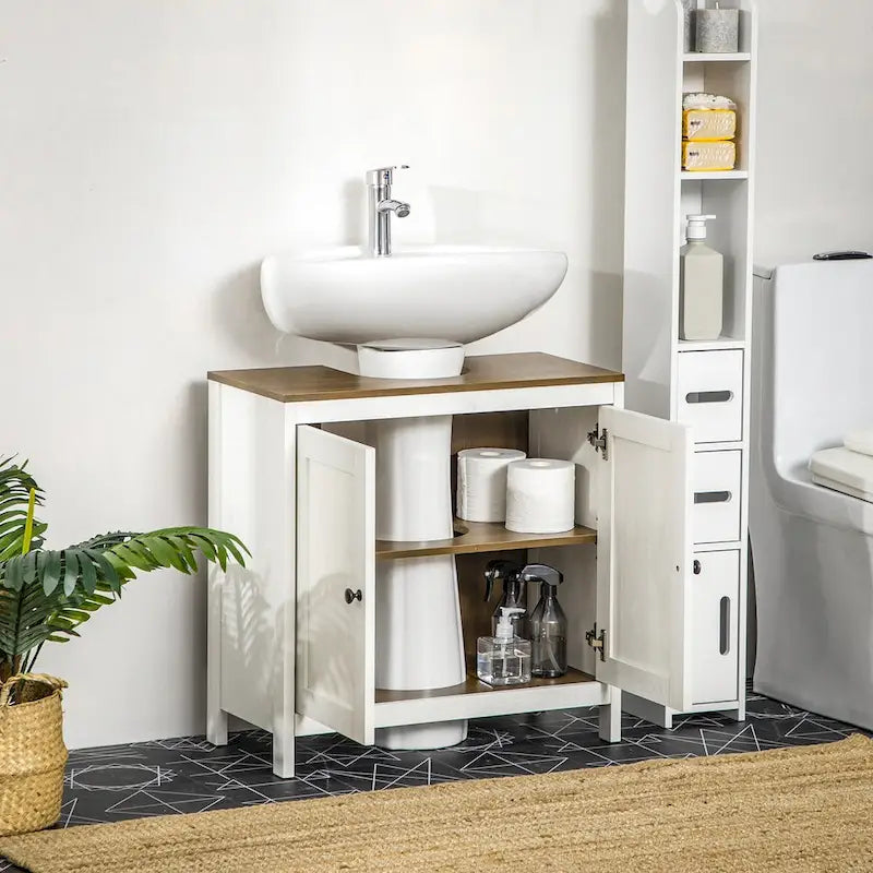 Bathroom Sink Cabinet, Floor Standing Under Sink Cabinet, Freestanding Storage Cupboard with Adjustable Shelf, Double Doors