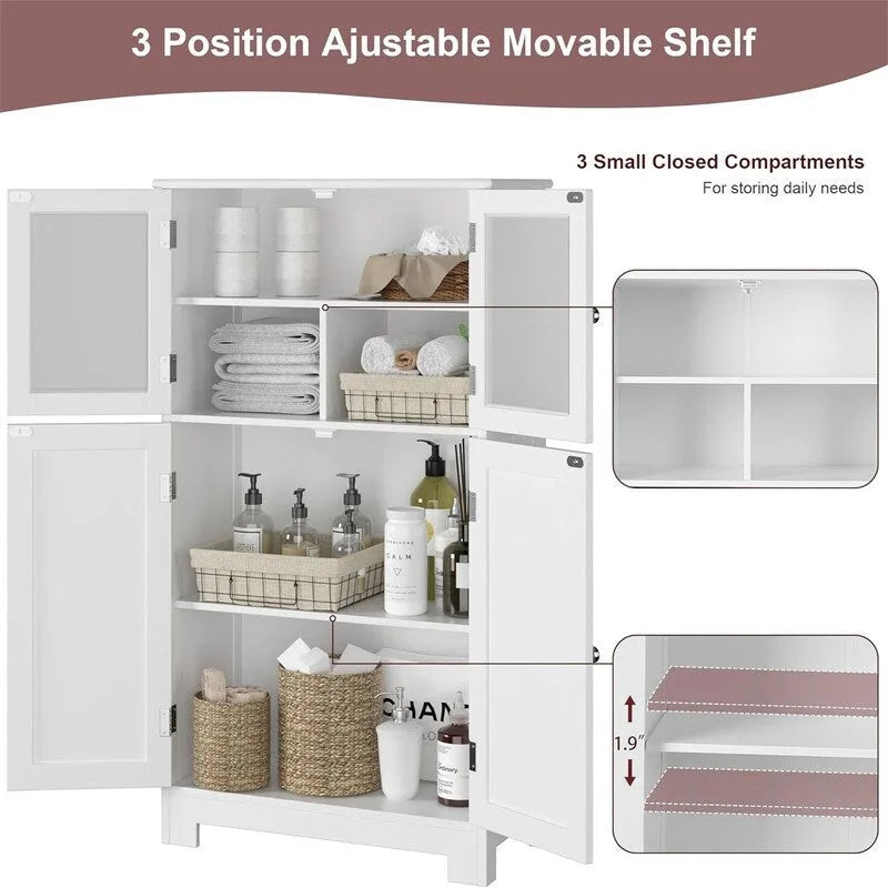 Storage Cabinet with Adjustable Shelves Glass Doors - 11.8 D x 23.6 W x 42.7 H