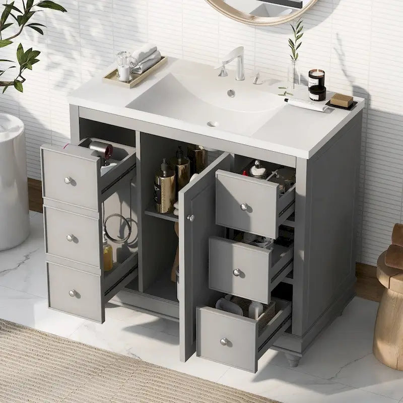 36 Inch Bathroom Vanity Cabinet with Resin Sink and Adjustable Shelves