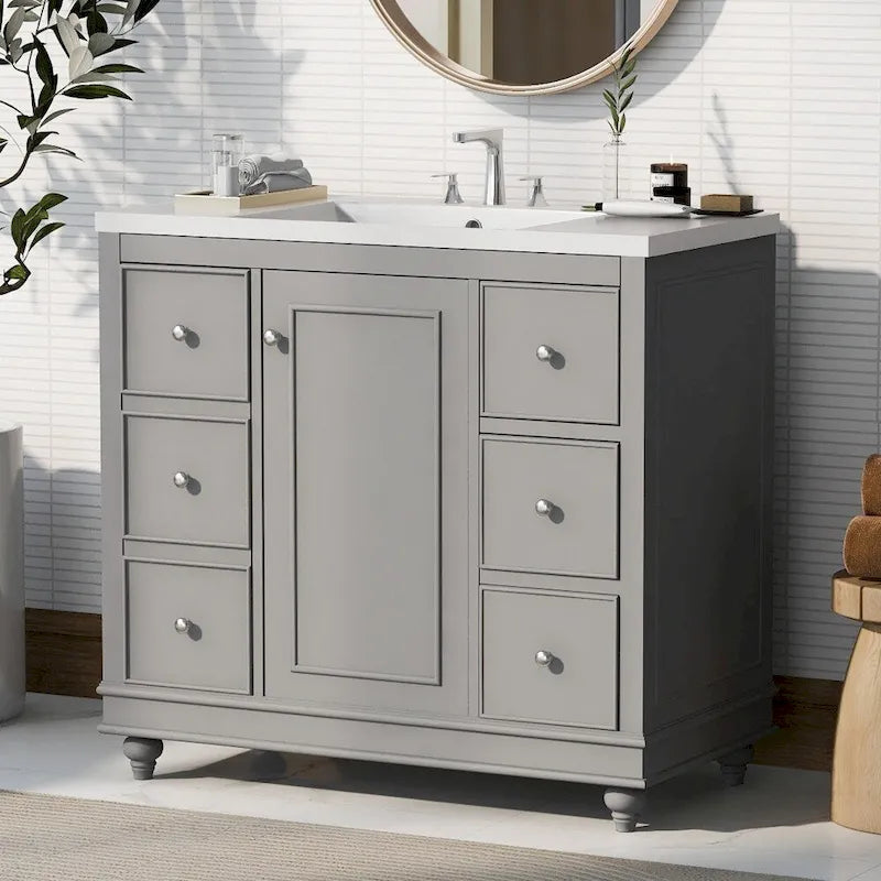 36 Inch Bathroom Vanity Cabinet with Resin Sink and Adjustable Shelves