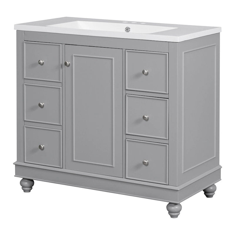 36 Inch Bathroom Vanity Cabinet with Resin Sink and Adjustable Shelves