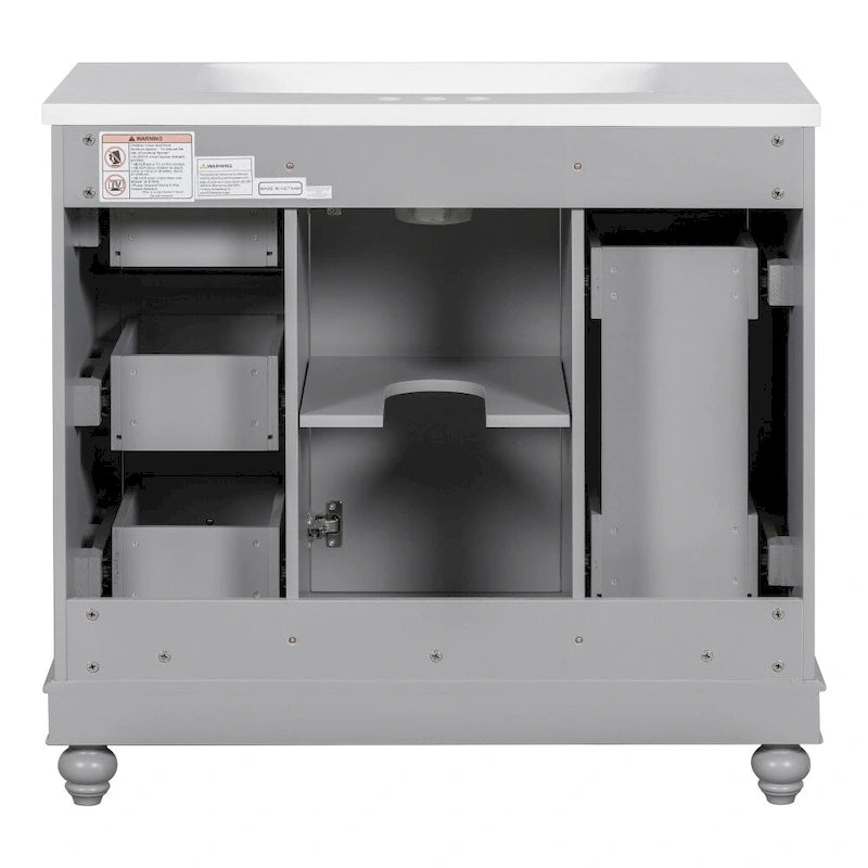 36 Inch Bathroom Vanity Cabinet with Resin Sink and Adjustable Shelves