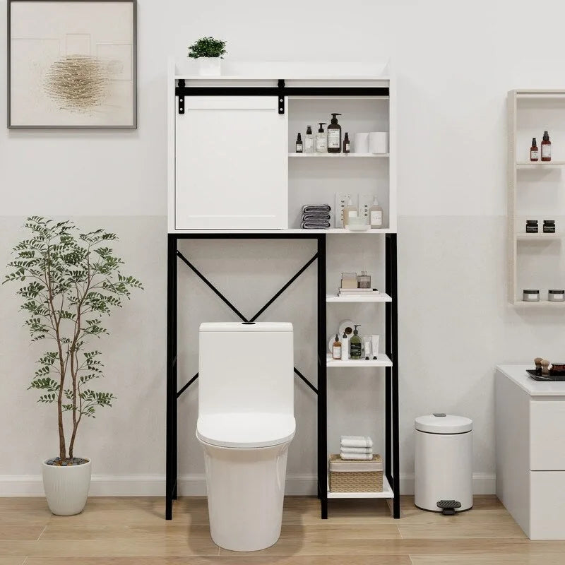 Over The Toilet Storage Cabinet, Bathroom Shelves Over Toilet with Sliding Barn Door