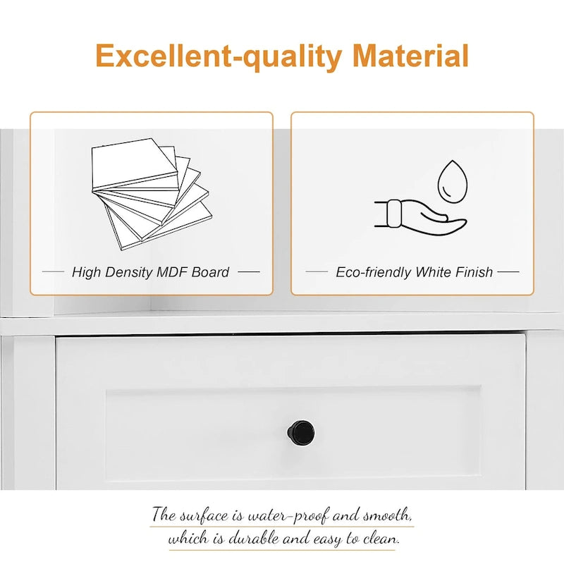 Triangle Tall Cabinet with 3 Drawers and Adjustable Shelves, MDF Board with Painted Finish