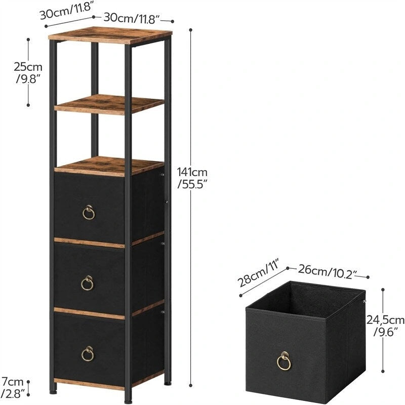 6 Tier Corner Shelf Stand with 3 Drawers - 11.8 L x 11.8 W x 55.5 H
