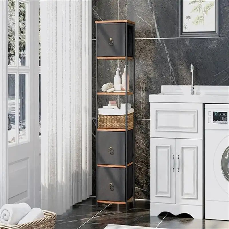 6 Tier Corner Shelf Stand with 3 Drawers - 11.8 L x 11.8 W x 55.5 H