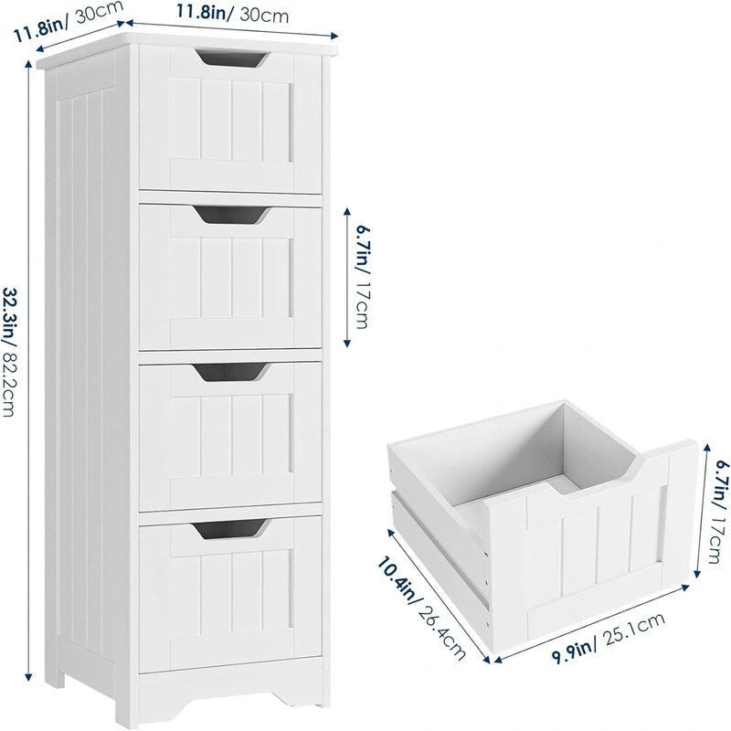Bathroom Storage Cabinet Side Cabinet with 4 Drawers - 11.8 D x 11.8 W x 32.5 H