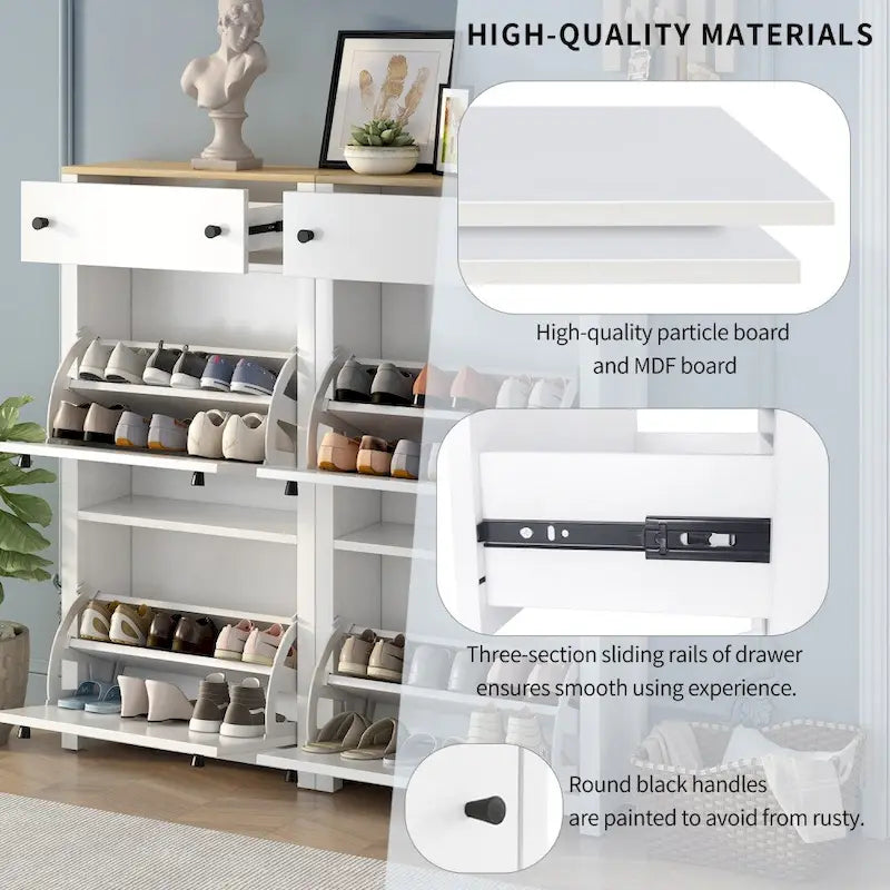 Wood Pattern Top Shoe Cabinet with Flip Drawers and Adjustable Panel