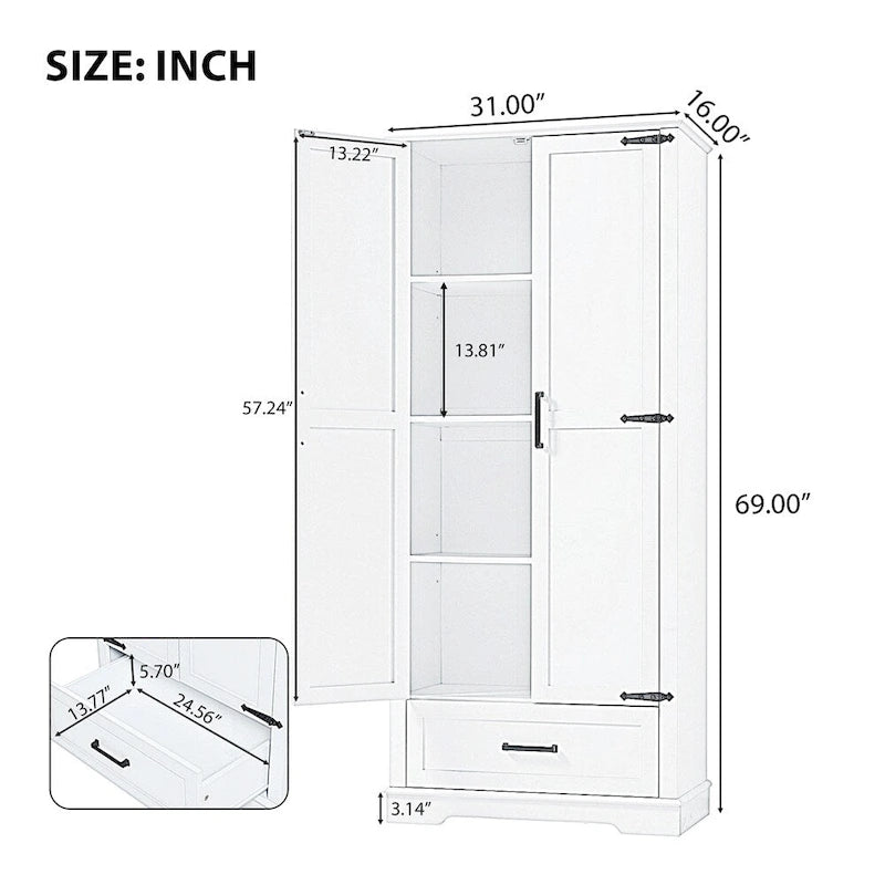 Tall Bathroom Storage Cabinet,Cabinet with Two Doors and One Drawer