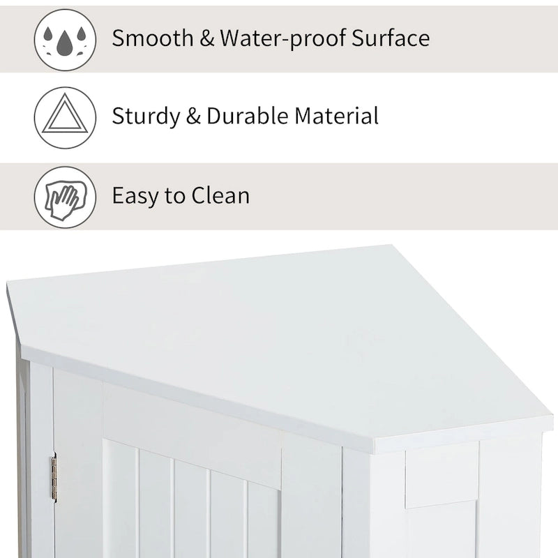 White Bathroom Cabinet Triangle Corner Storage Cabinet with Adjustable Shelf Modern Style MDF Board