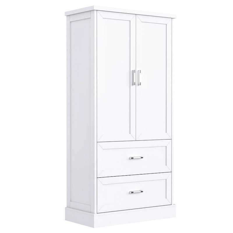 Tall Bathroom Storage Cabinet, Cabinet with Two Doors and Drawers, Adjustable Shelf, MDF Board, White