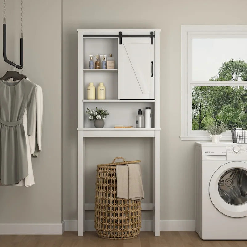Over-the-Toilet Storage Cabinet, Space-Saving Bathroom Cabinet, with Adjustable Shelves and A Barn Door 27.16 x 9.06 x 67 inch