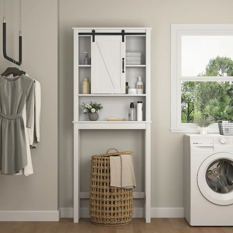 Over-the-Toilet Storage Cabinet, Space-Saving Bathroom Cabinet, with Adjustable Shelves and A Barn Door 27.16 x 9.06 x 67 inch